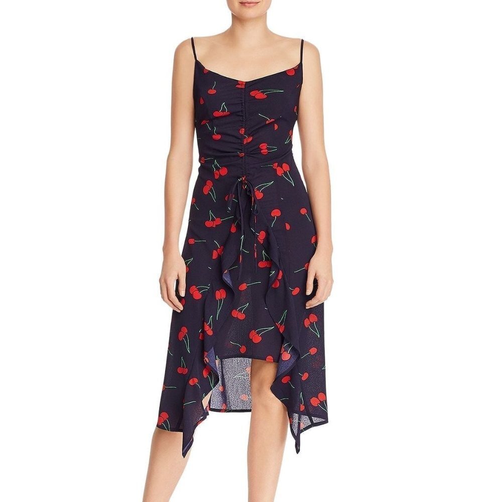 Aqua for Bloomingdales Navy Blue Cherry Print Rockabilly High Low Dress Medium